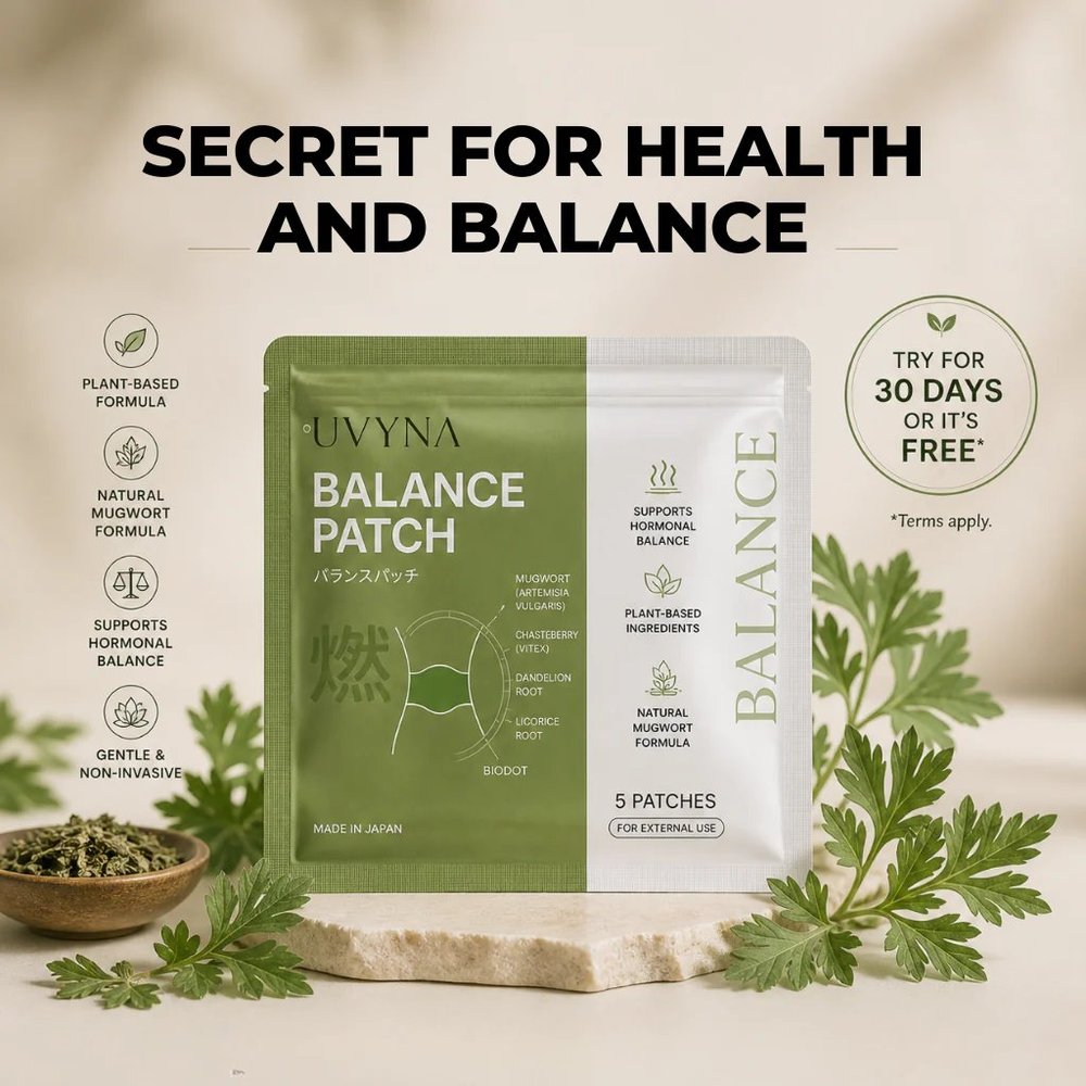 Uvyna Balance Patch — Plant-based mugwort formula, 5 patches per pack, Made in Japan, 30-day money-back guarantee